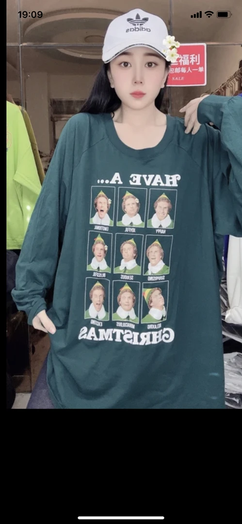 外贸纯棉大码T恤长袖绿色