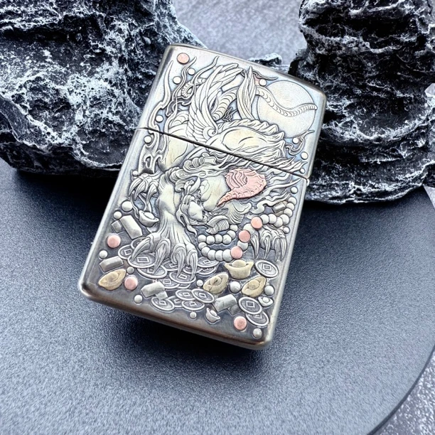 ZIPPO打火机护主貔貅纯白铜套壳3D浮雕DYJ1