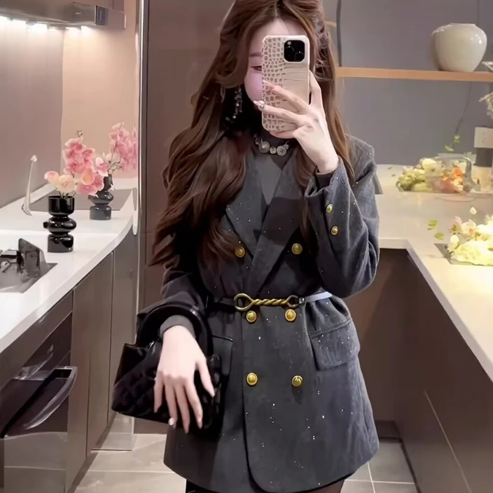 【送腰带】秋冬新品高级炸街气质收腰显瘦闪闪西装外套2880