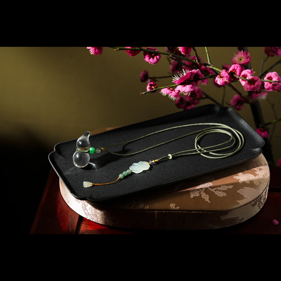 【意婵】《自在》精品天然冰种玻璃体白水晶葫芦项链翡翠-909637挪