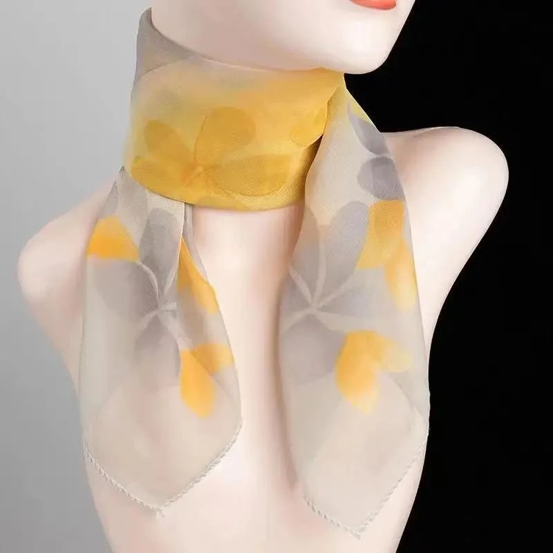 春秋新款气质雪纺印花小方巾妈妈广场舞围脖领巾丝巾旅游装饰纱巾