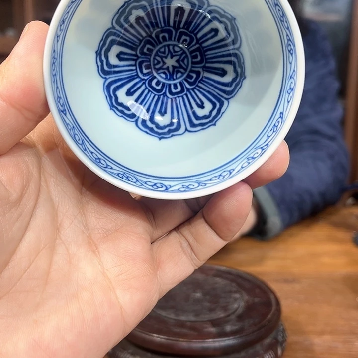 摆件景德镇青花鸡心杯