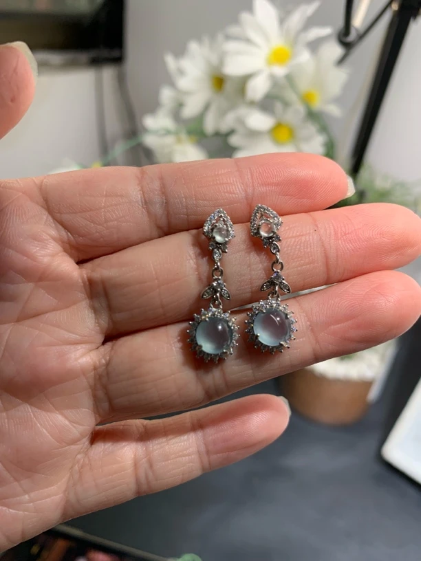 蓝钢蛋面银耳坠轻奢高级感时尚气质耳饰