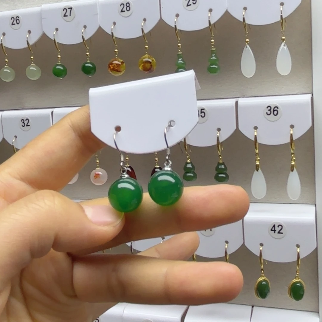 银S925镶嵌耳饰玛瑙/玉髓