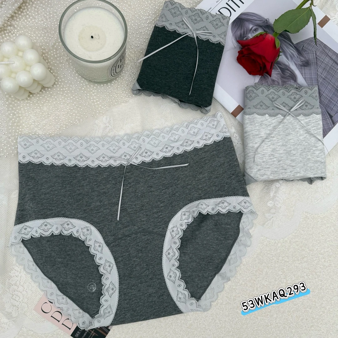 新款中腰轻奢蕾丝棉质加长裆全包臀女士三角内裤