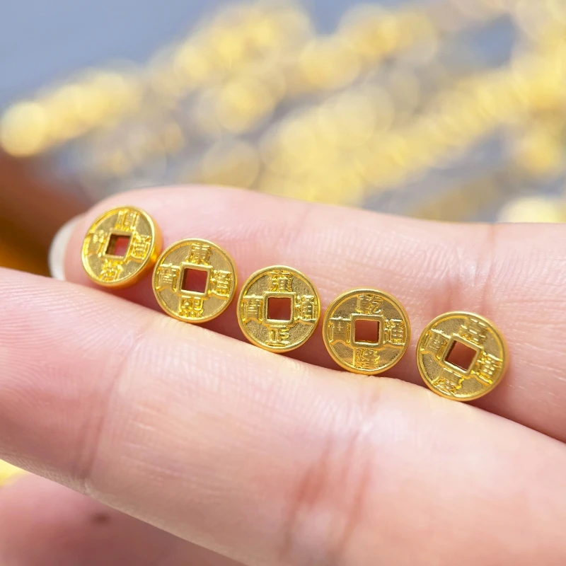 【金哆哆】足金999黄金五帝币钱币款卡8mm手绳手串配件