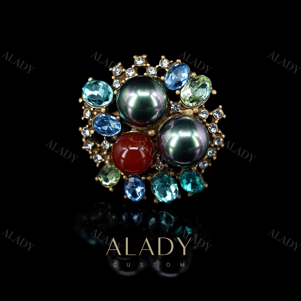 合金合成锆石戒指 【后花园】满镶钻彩蓝色花朵时尚戒指