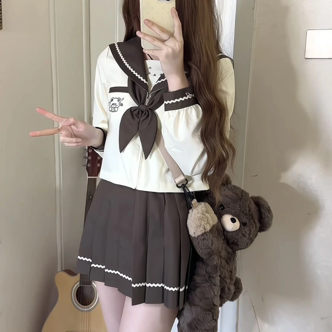 知半城原创jk制服【羔羔熊】日系咖色小熊幼稚园水手服女学生套装