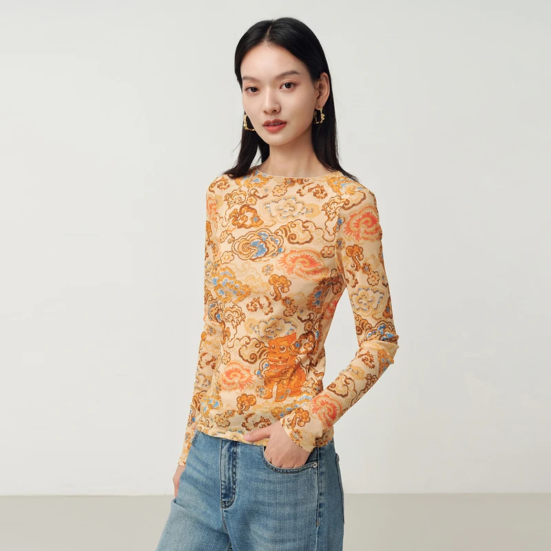 EP雅莹 半高领网眼印花修身打底衫 新款5507A