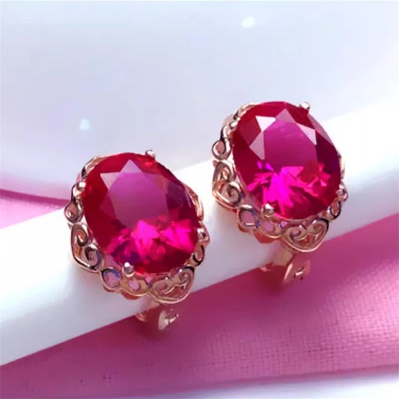 培育红宝石14K玫瑰金华丽大气精致耳扣