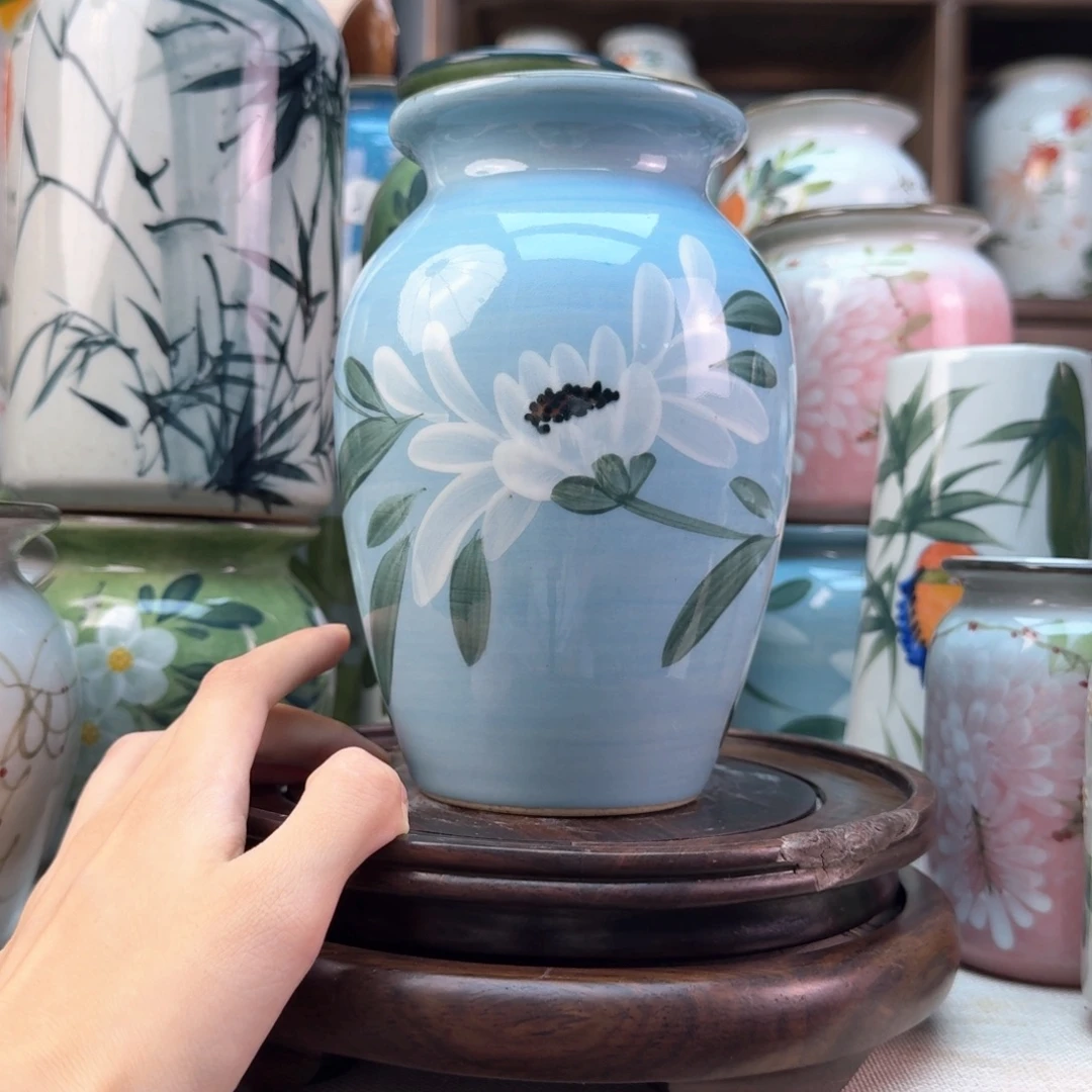 景德镇纯手绘陶瓷花瓶无孔