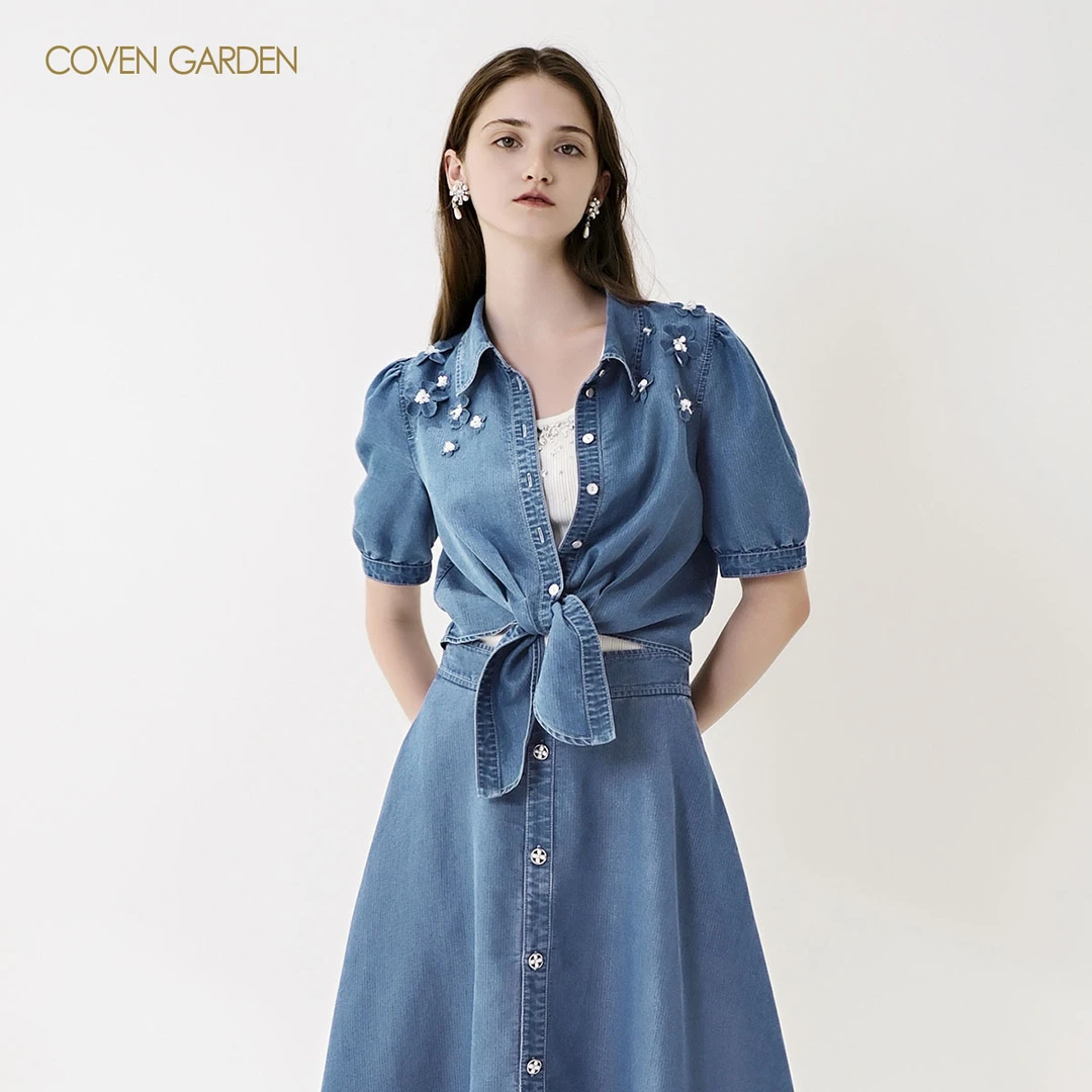 哥文花园莱赛尔牛仔衬衫短袖CSA2012460