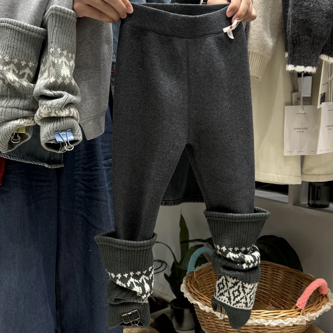 8555#打底韩系百搭裤腿冬季长裤拼接薄款厚款冬款堆堆外穿加绒