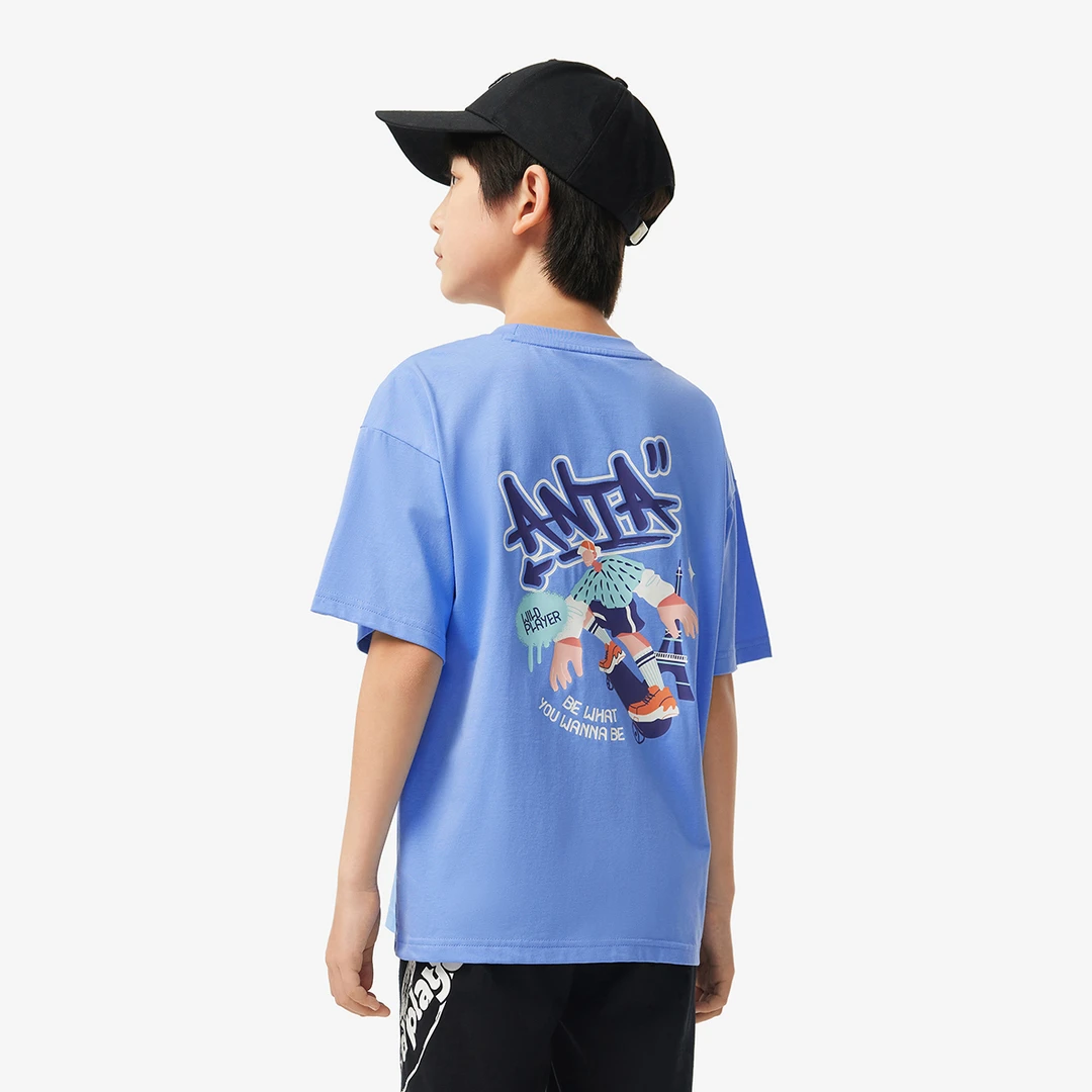 【少年顽家】安踏儿童男大童针织短袖衫2025夏季新款透气圆领短袖潮