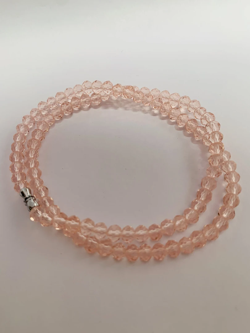 时尚粉色水晶项链 棱形卡6mm