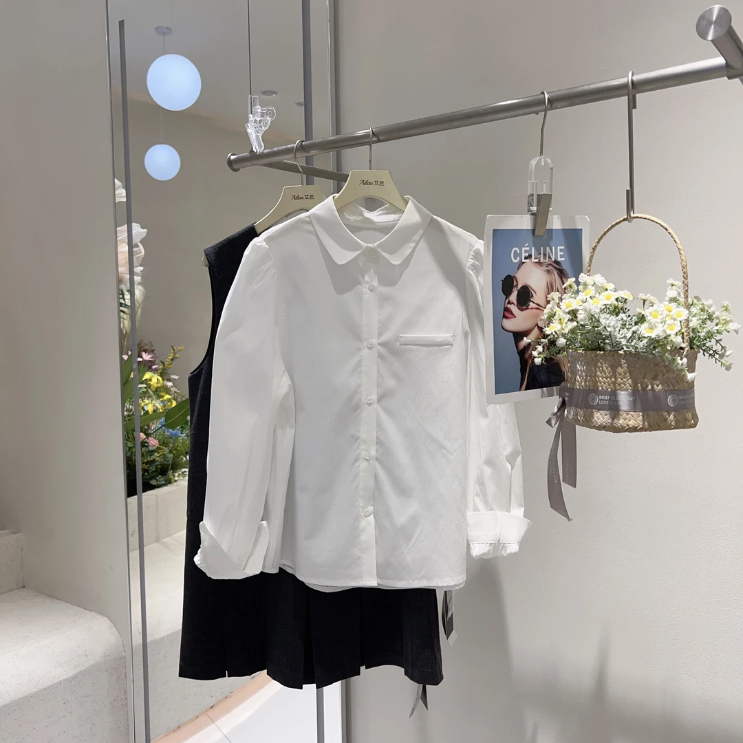 通勤百搭衬衫25年春装新款女装短款纯色高级感衬衫打底上衣 5A111