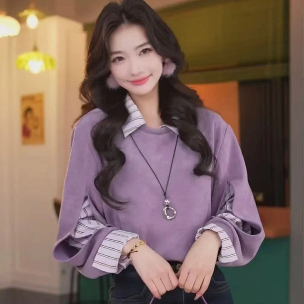 【云蒸霞蔚】港风复古拼接假 两件宽松上衣