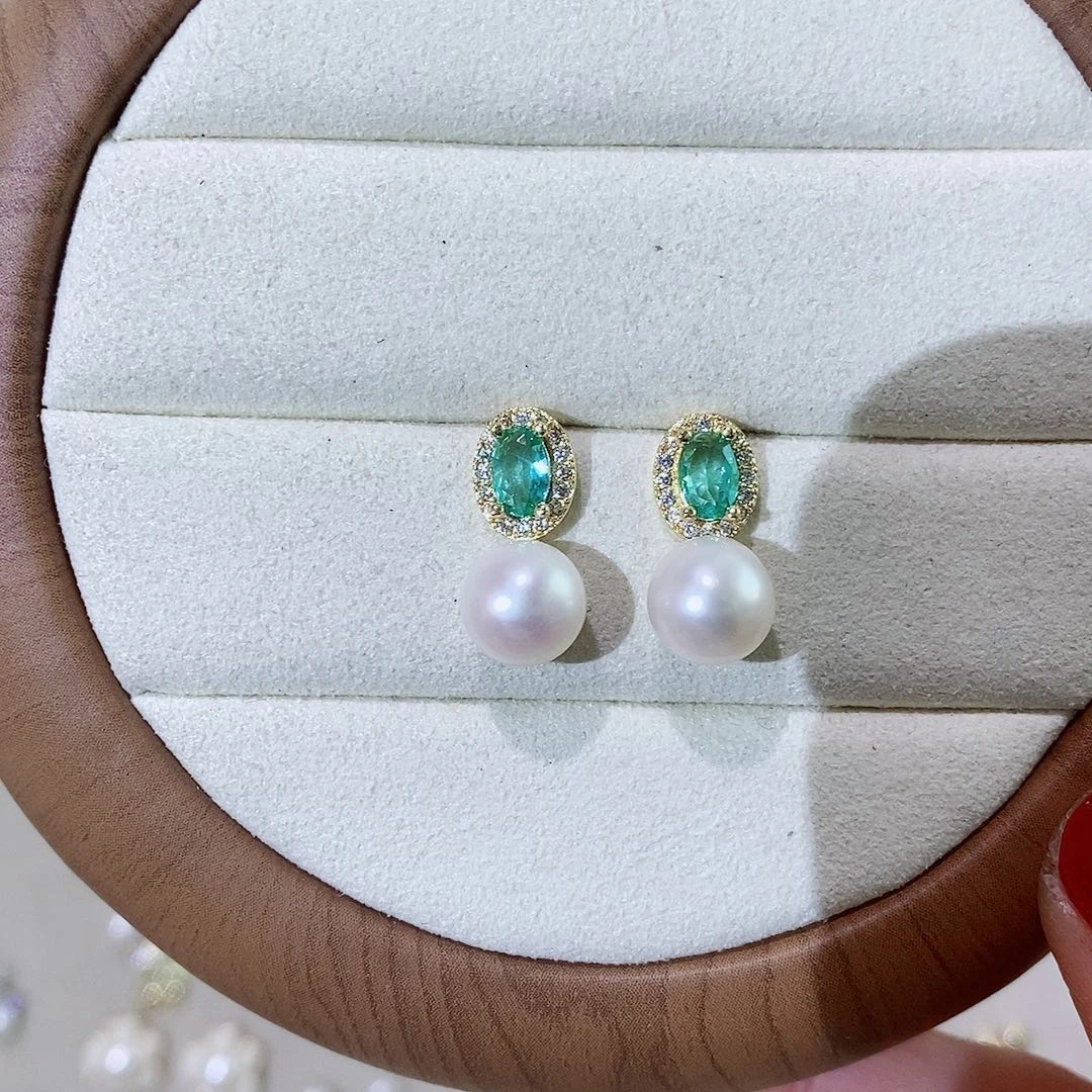 耳饰银S925镶嵌淡水珍珠