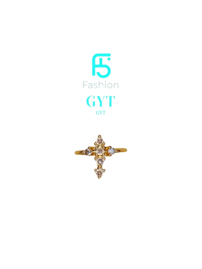 铜合金锆石戒指 GYT·镀K金满钻十字架戒指