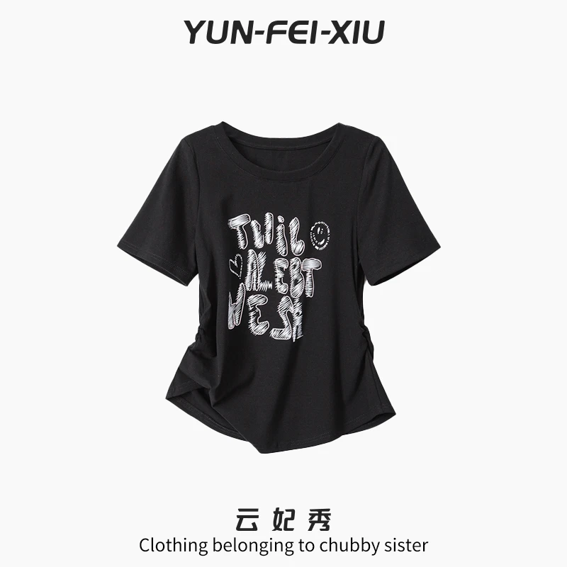 云妃秀大码女装T恤休闲时尚胖妹妹显瘦宽松减龄韩版上衣夏季64875