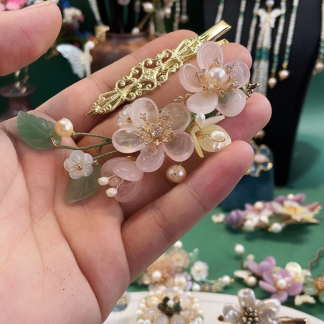 ៚***࿐仿珍珠铜合金粉晶发夹