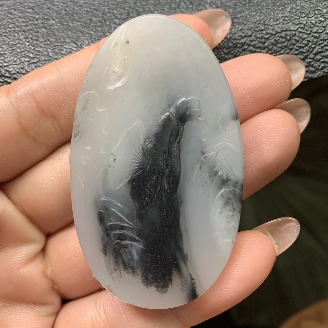 和田玉青花悟道吊坠