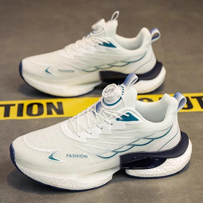 潮流男鞋2025年夏季上新款透气运动休闲跑步鞋增高旋转纽扣网鞋男