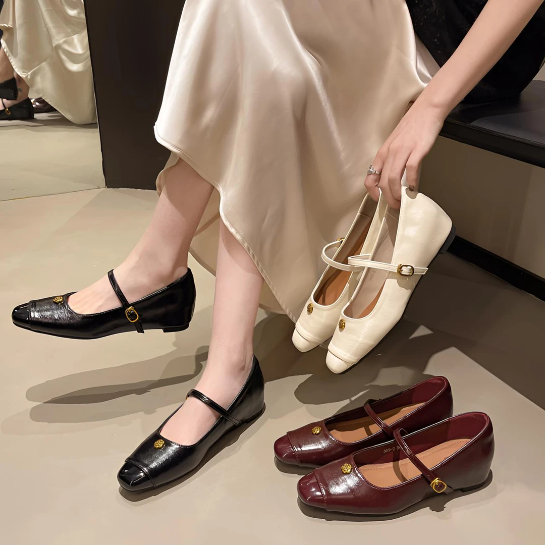 小香风气质玛丽珍鞋女鞋2025年春秋新款浅口一字带小众配子裙单鞋