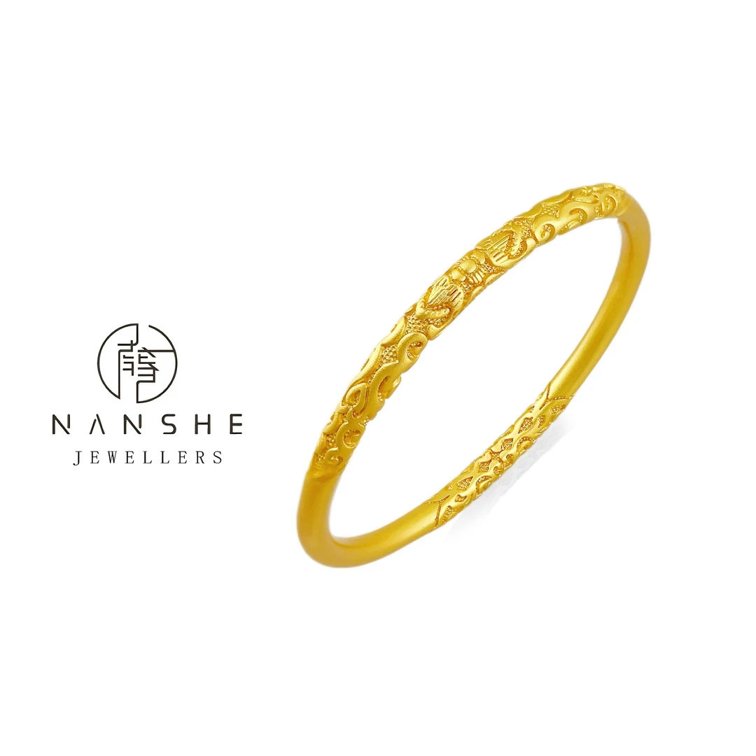 NANSHE/南奢 卷草纹实心手镯古法传承复古 L861