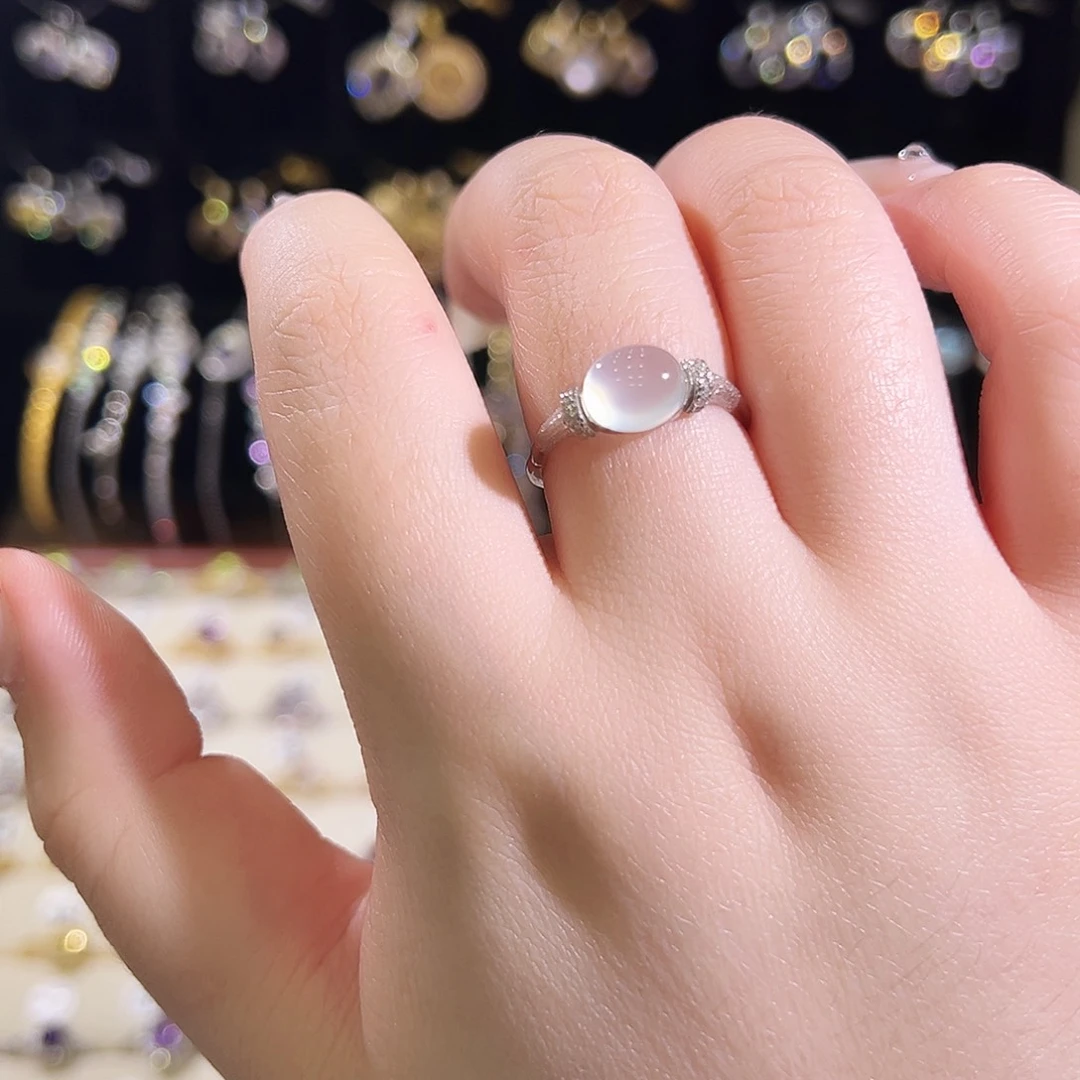 天***。蛇纹石玉银S925镶嵌戒指