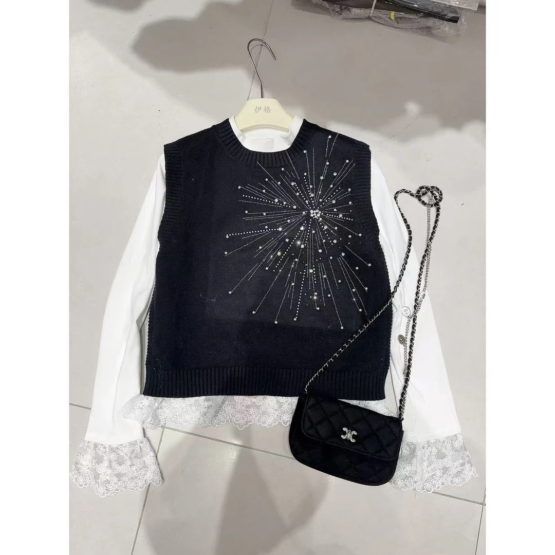 【三懿服饰】轻奢重工钉珠针织马甲冬季休闲百搭针织马甲背心-8052