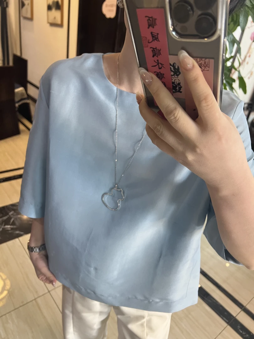 【安姬迩·自制】2025夏季新款天空蓝时尚休闲百搭体恤女士YM0056