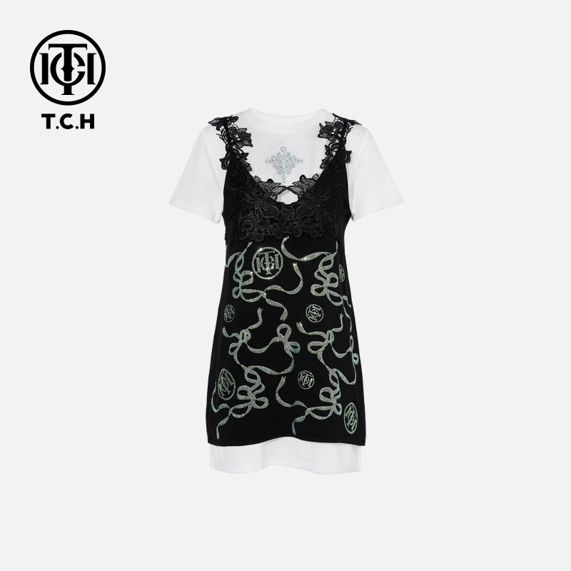 TCH私服烫钻工艺新时尚淑女百搭潮流连衣裙女T75B30E1042轻奢tch