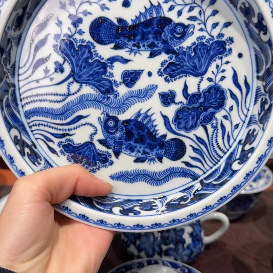 青花雯华堂手绘壶承