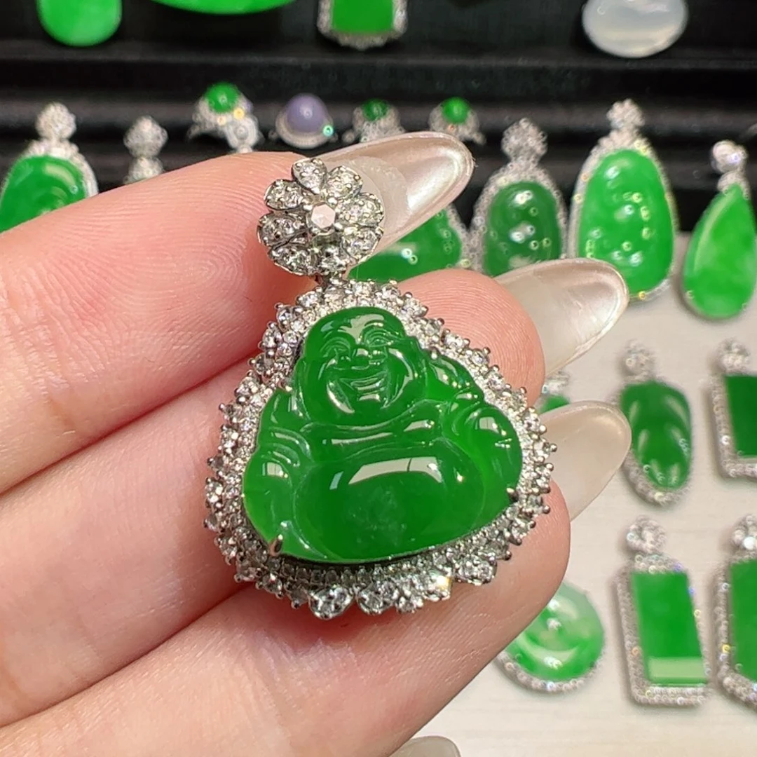 翡翠18K金镶嵌吊坠(不含链)