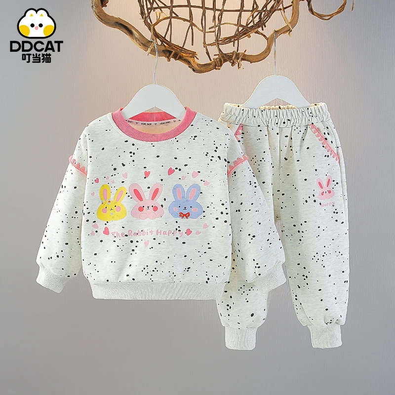 叮当猫女童卫衣套装春秋新款儿童休闲洋气中小童女宝宝两件套春装