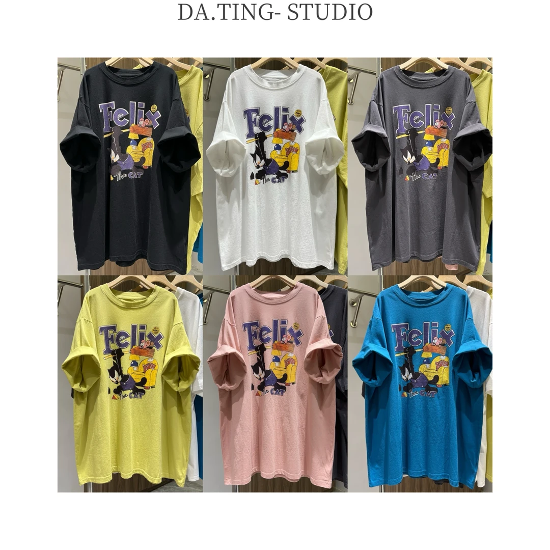 【猫和老鼠】100%棉宽松大版中长款遮臀t裙 卡通慵懒风棉质短袖T恤