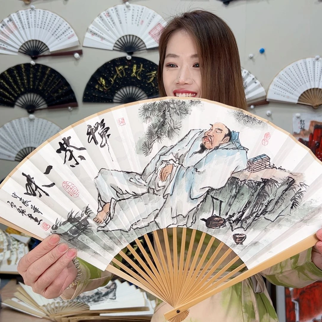 书法九五寸玉竹-文玩扇-手写-粘好发出