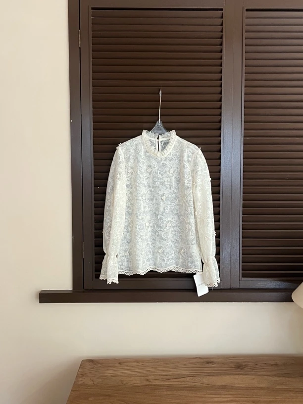 【赵小小yimao】高级感法式小众蕾丝打底衫设计感半高领上衣25908