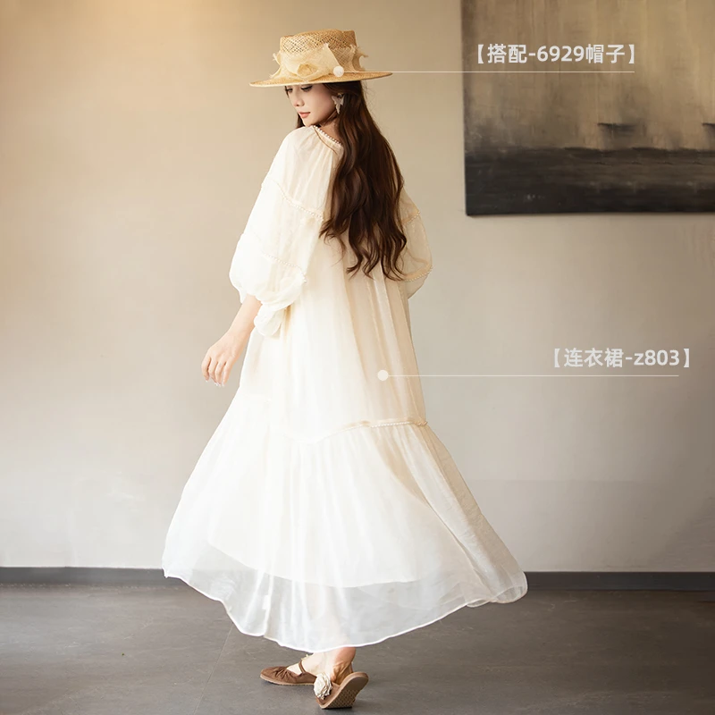 Z803连衣裙长裙圆领常规中长款春季女装设计师休闲静奢风中袖显瘦