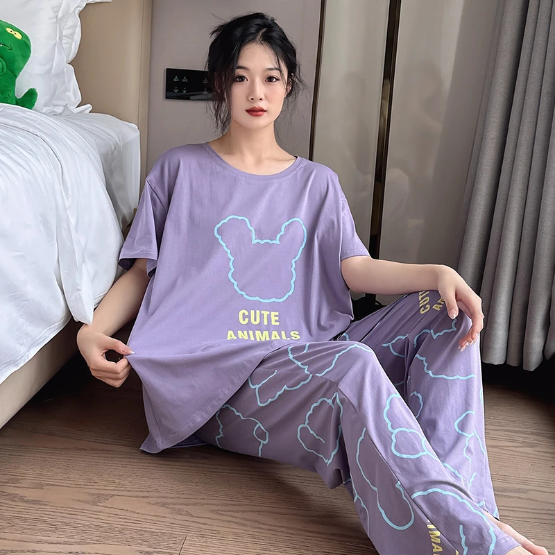 2025春夏大码卡通睡衣胖m200-300斤短袖长裤家居服家居服韩版套装