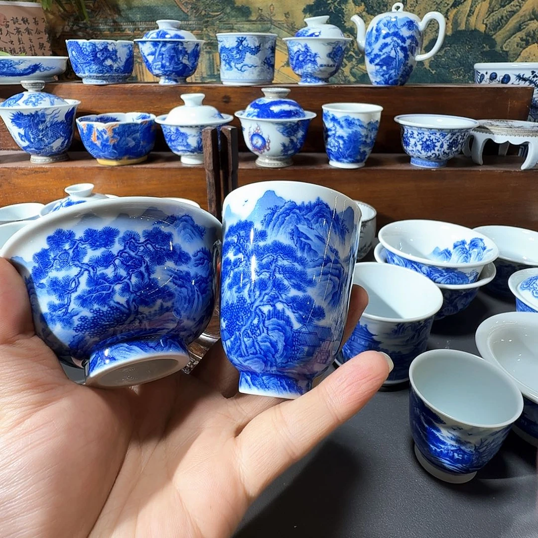 笑***湖泥塑主人杯手工手绘一对