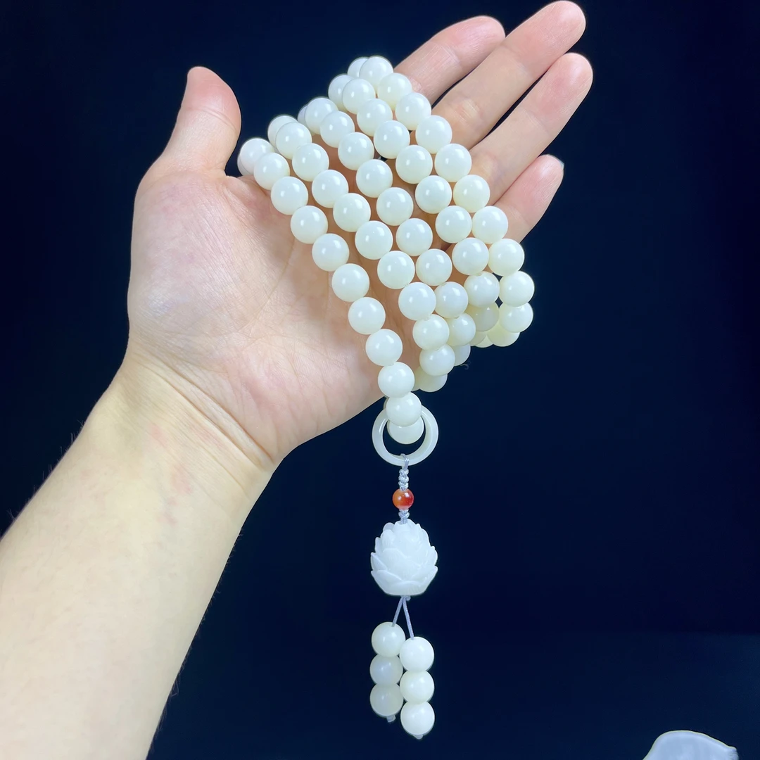 M-ae056白玉菩提108颗莲花吊坠男女项链带礼盒
