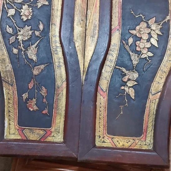 月***响香榧木老木雕花版一对