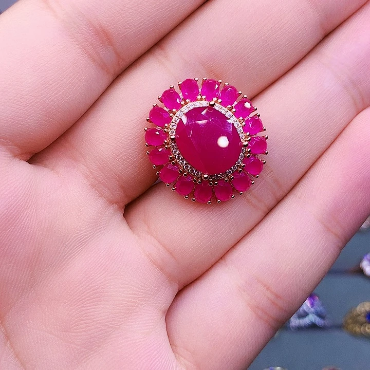 戒指银S925镶嵌红宝石