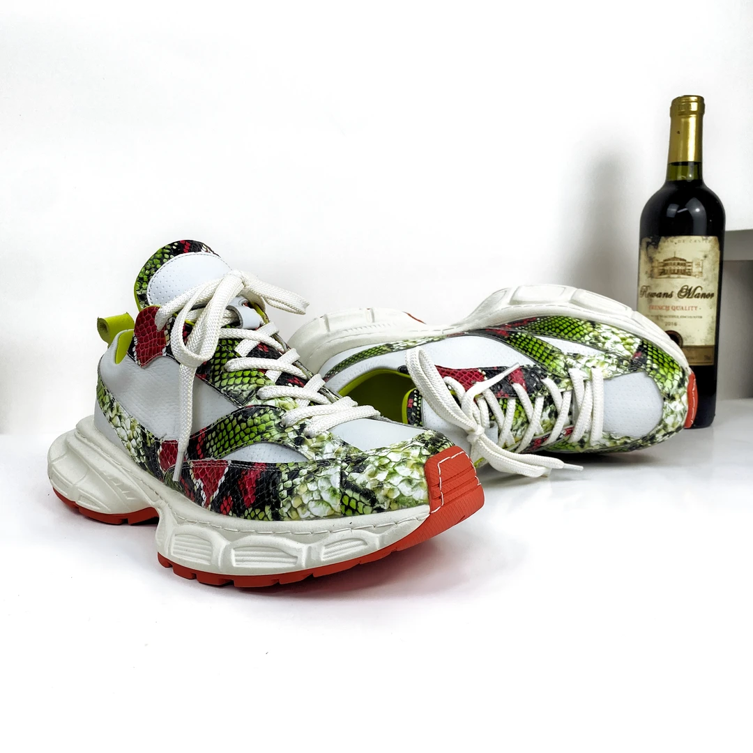 保真真皮头层牛皮绿色轻奢运动鞋休闲鞋男士时尚百搭四季透气潮鞋