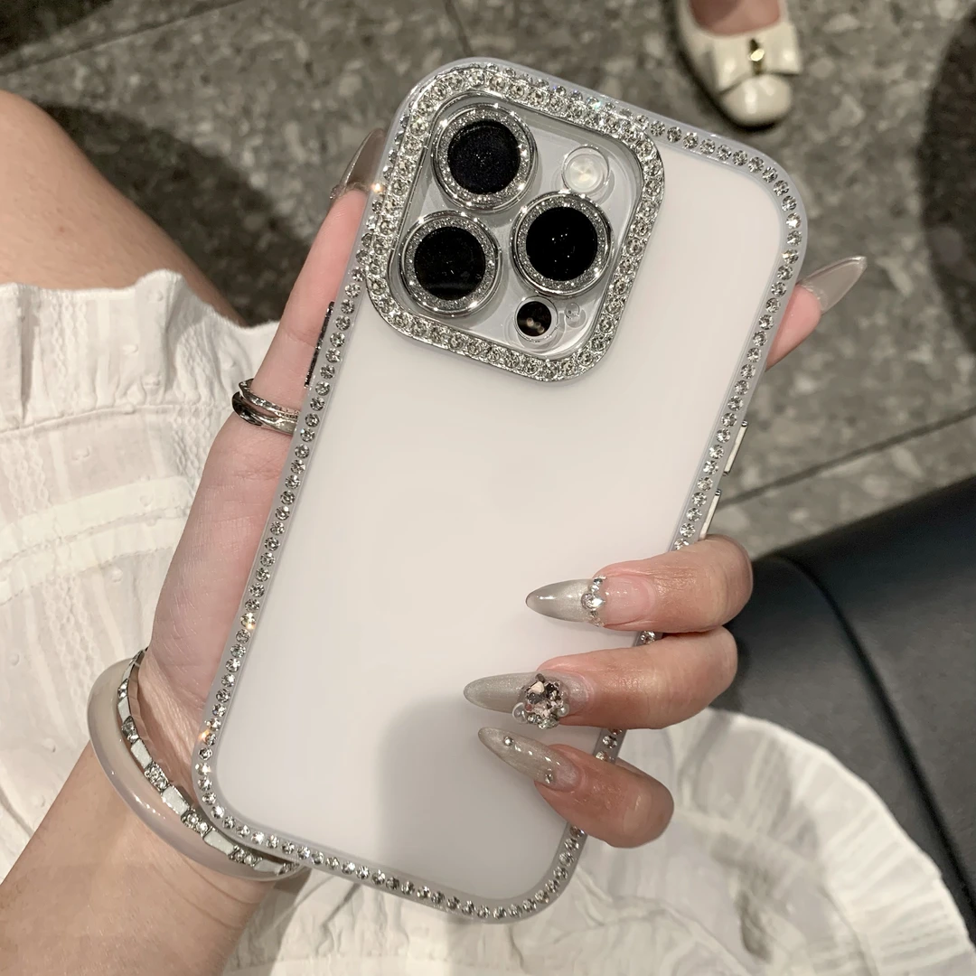 高颜值简约时尚双面镶钻适用iPhone16pro手机壳苹果15新款14小众