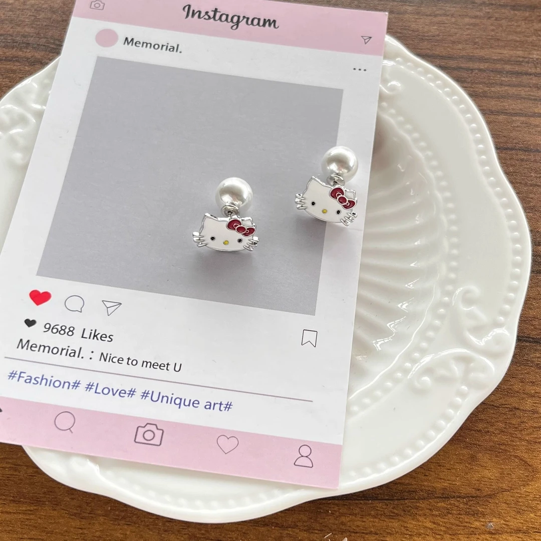 可爱甜美白色猫咪耳钉2025新款少女温柔小众时尚精致日常百搭耳饰