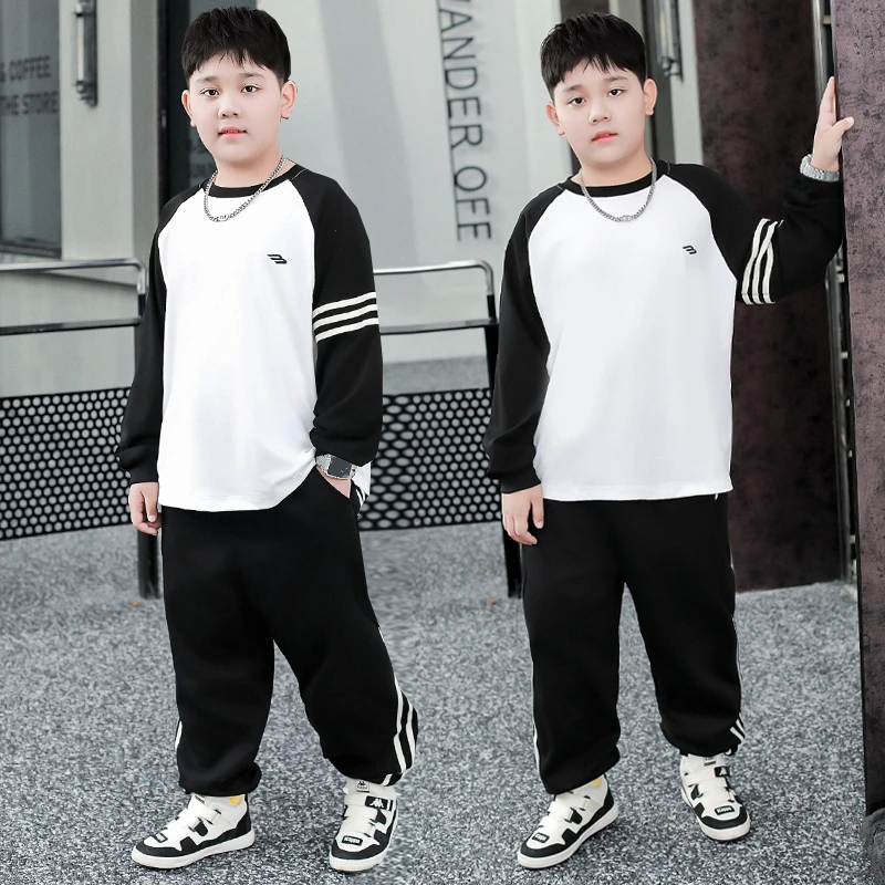 小胖墩胖男童t恤套装春秋中大童上衣大码长袖胖童装加肥加大卫衣6