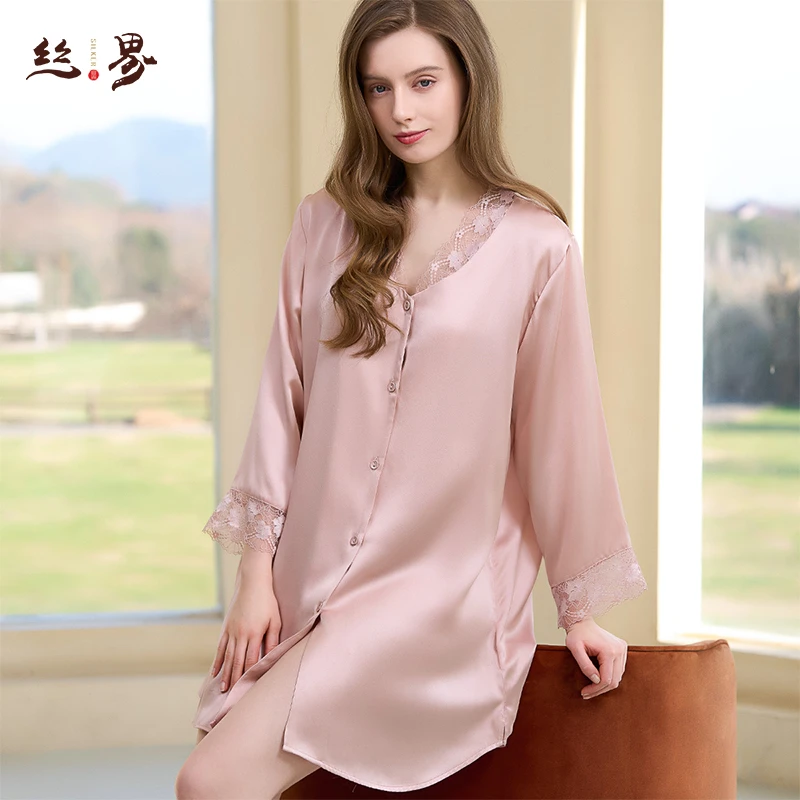 丝界魅力蕾丝女士春夏睡裙家居服夏季款短袖V领透气柔软轻薄舒适